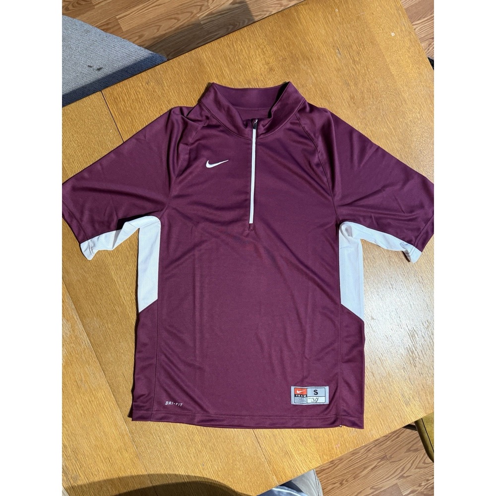 Nike Team Dri-FIT 1/4 Zip Short Sleeve Pullover Maroon White Men's Small Golf - Picture 2 of 10